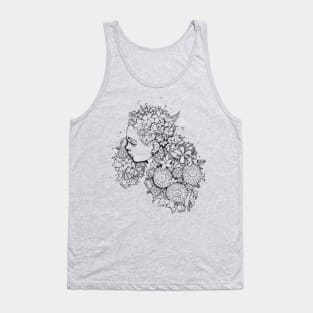 Flower Hair Girl fine line art Tank Top